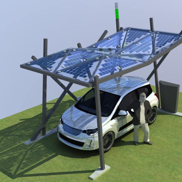 3-D-Zeichnung Stellplatzüberdachung mit Photovoltaik für E-Betankung für den Campus Lingen der Hochschule Osnabrück